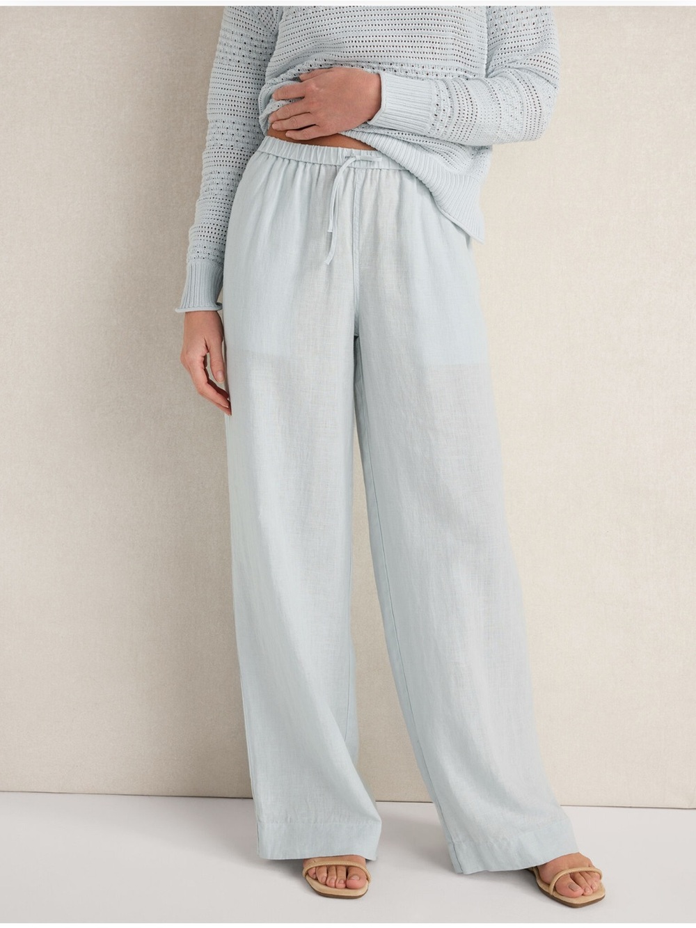 Calypso St. Barth Light Blue Wide-Leg Drawstring Pants Medium